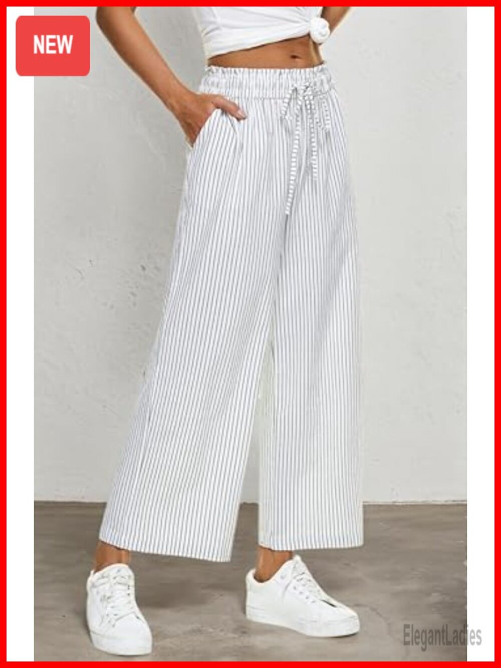 Womens Linen Capri Pants Wide Leg High Waisted Drawstring Casual Cropped with - Picture 3 of 6